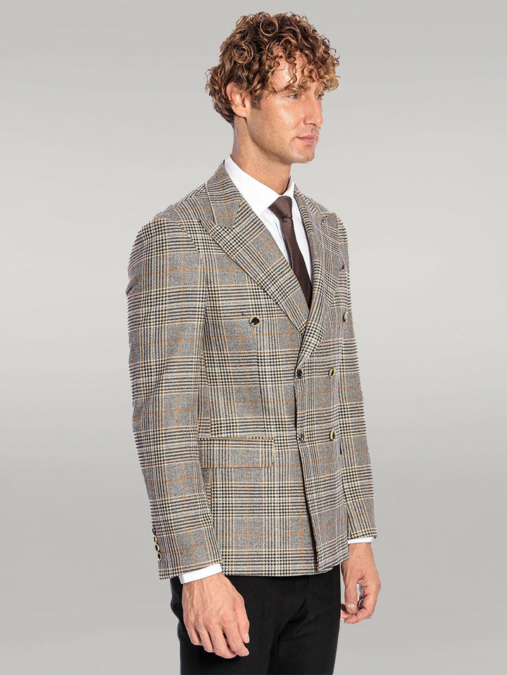 WSS Double Breasted Checked Grey Men Blazer  - Singen