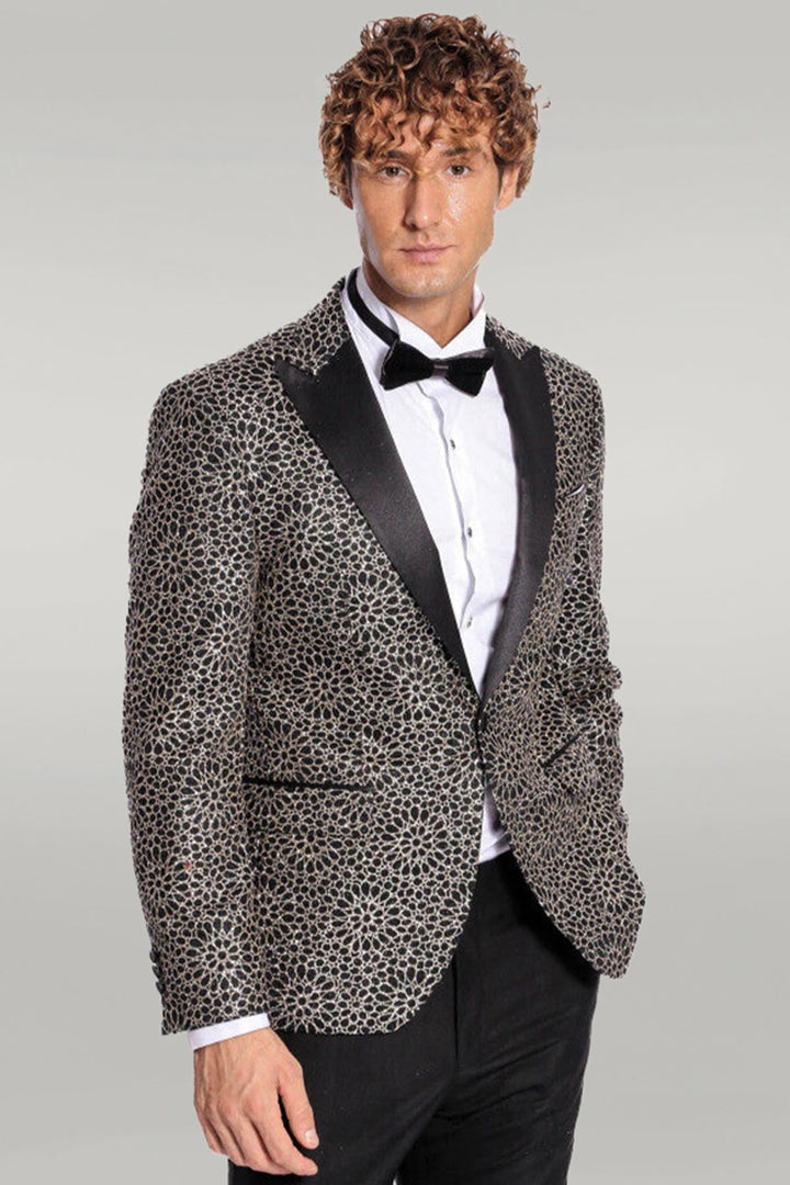 WSS Flower Embroidered Pattern Black Men Prom Blazer  - Singen