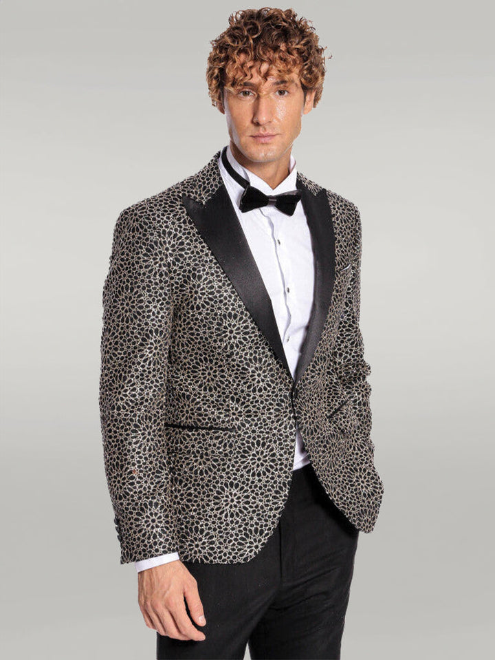 WSS Flower Embroidered Pattern Black Men Prom Blazer  - Singen