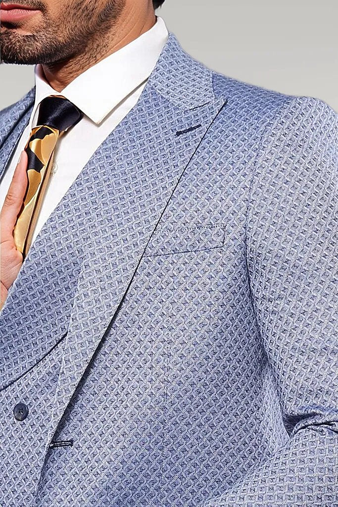 WSS Self Patterned Vested Blue Suit  - Singen