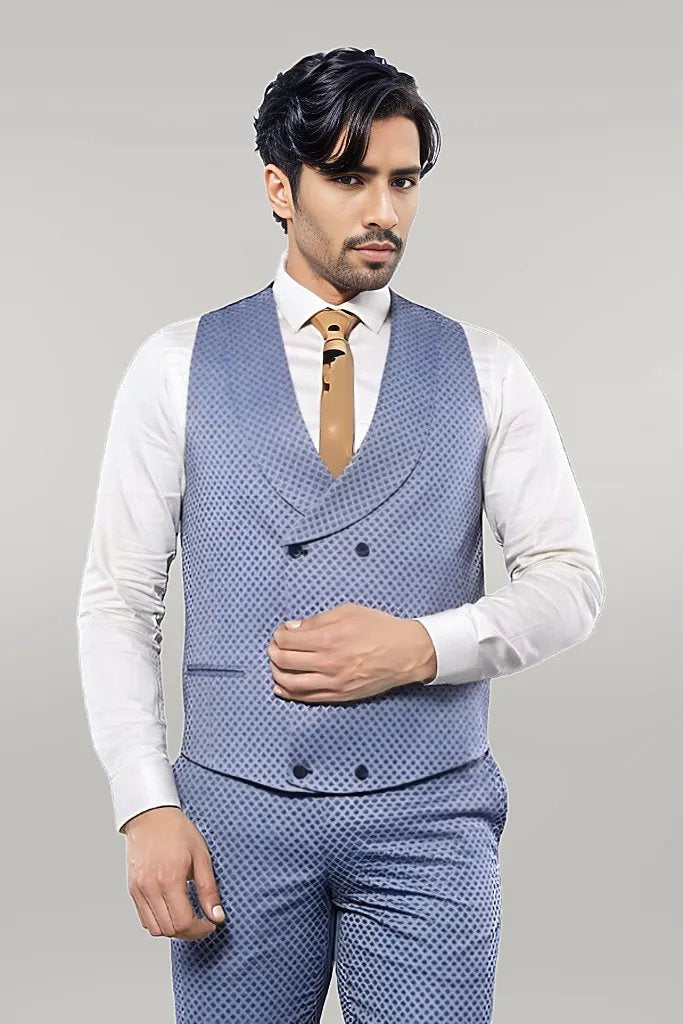 WSS Self Patterned Vested Blue Suit  - Singen