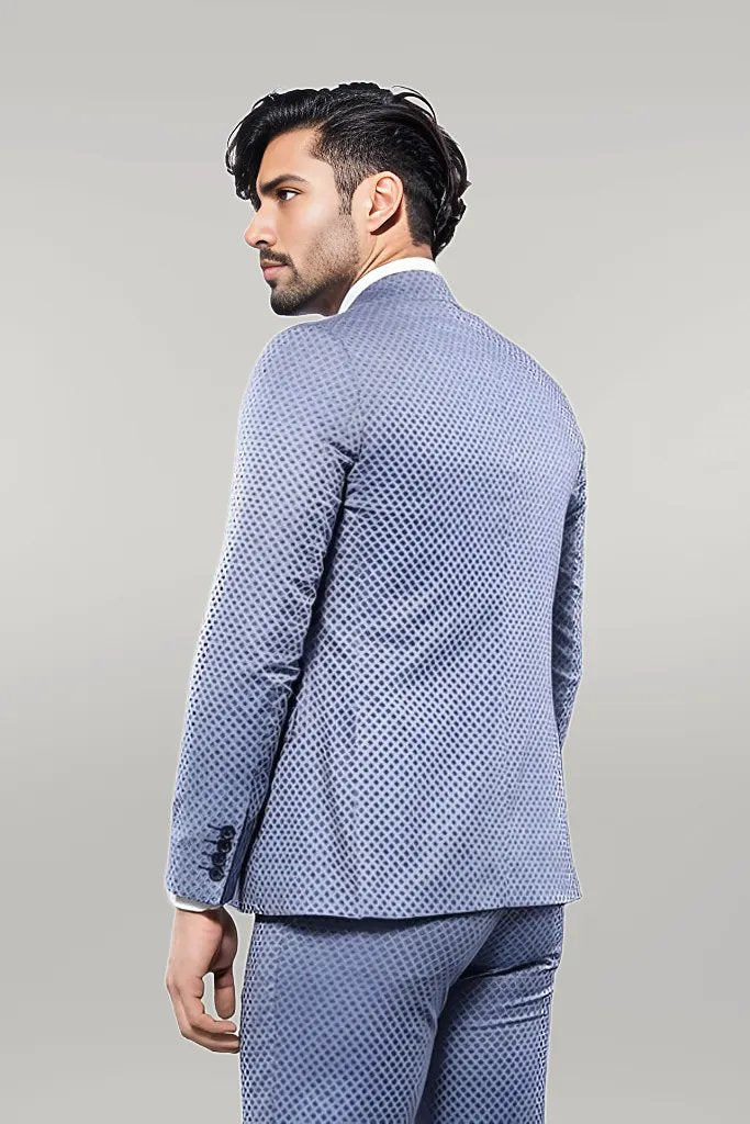 WSS Self Patterned Vested Blue Suit  - Singen