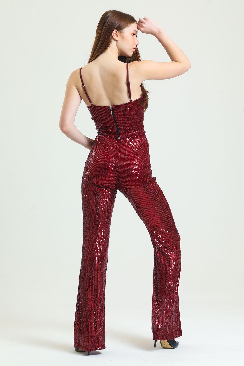 SNS Zara Sequin Pants with Bordeaux Lining and Hidden Zipper - Misterbianco