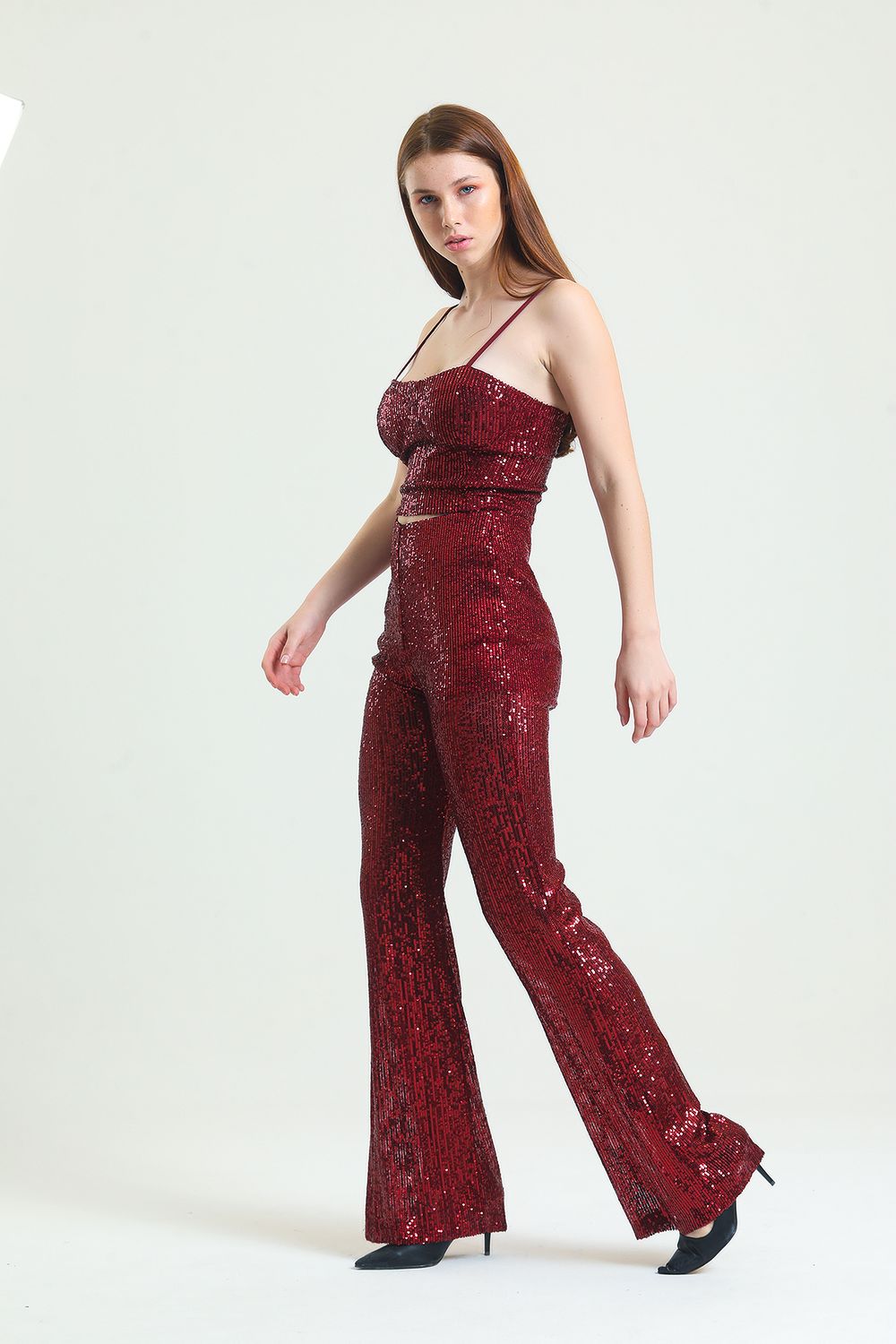 SNS Zara Sequin Pants with Bordeaux Lining and Hidden Zipper - Misterbianco