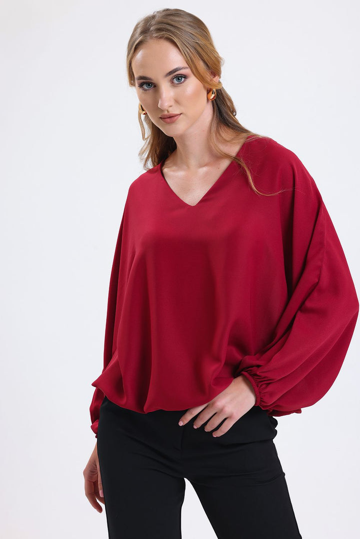 SNS Sense Bordeaux Collar-Trimmed Hem Elasticated Jesika Blouse - Tampico