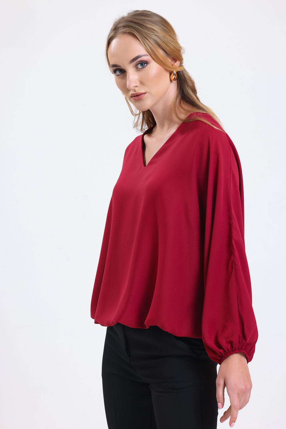 SNS Sense Bordeaux Collar-Trimmed Hem Elasticated Jesika Blouse - Tampico