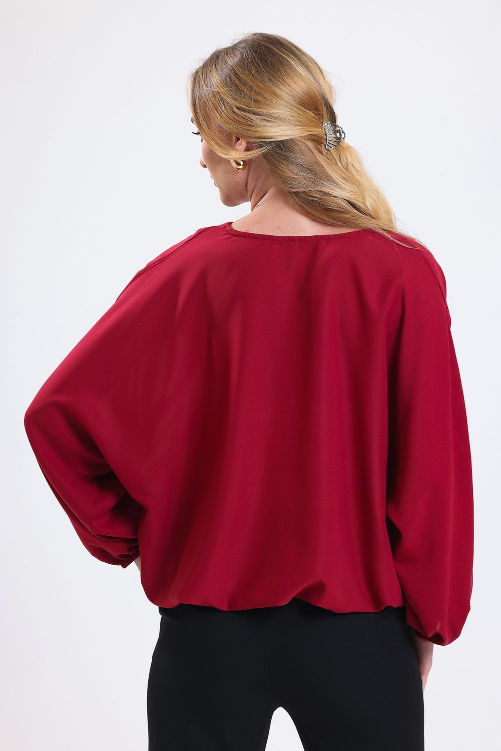 SNS Sense Bordeaux Collar-Trimmed Hem Elasticated Jesika Blouse - Tampico