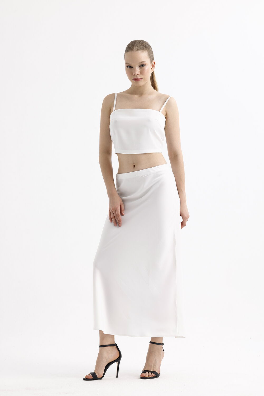 SNS Sense Ecru Color Elastic High Quality Z. Satin Long Skirt - Wedel