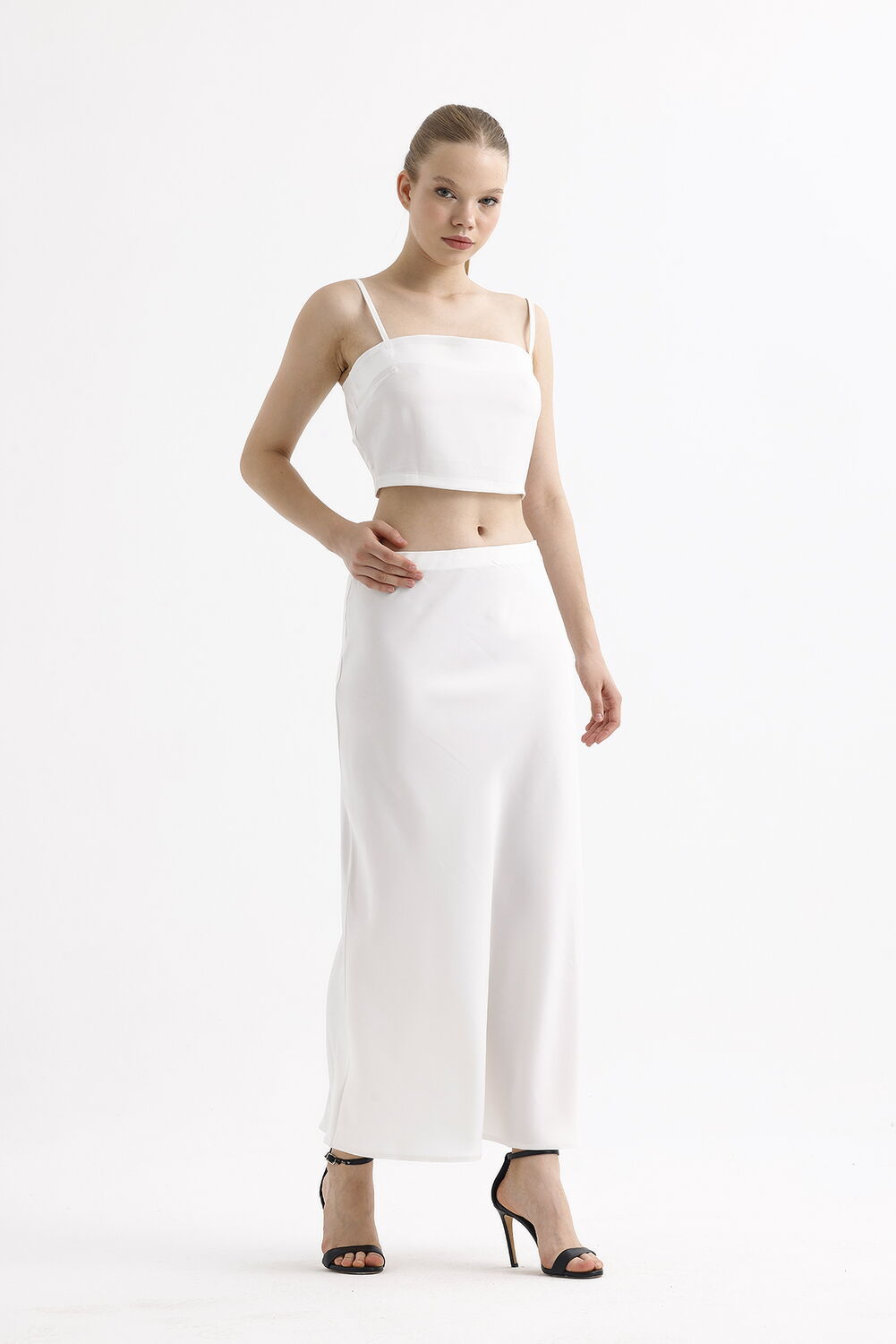 SNS Sense Ecru Color Elastic High Quality Z. Satin Long Skirt - Wedel