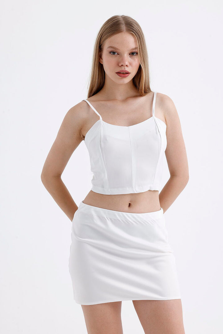 SNS Sense Ecru Color Elastic Satin Mini Skirt - Lynwood