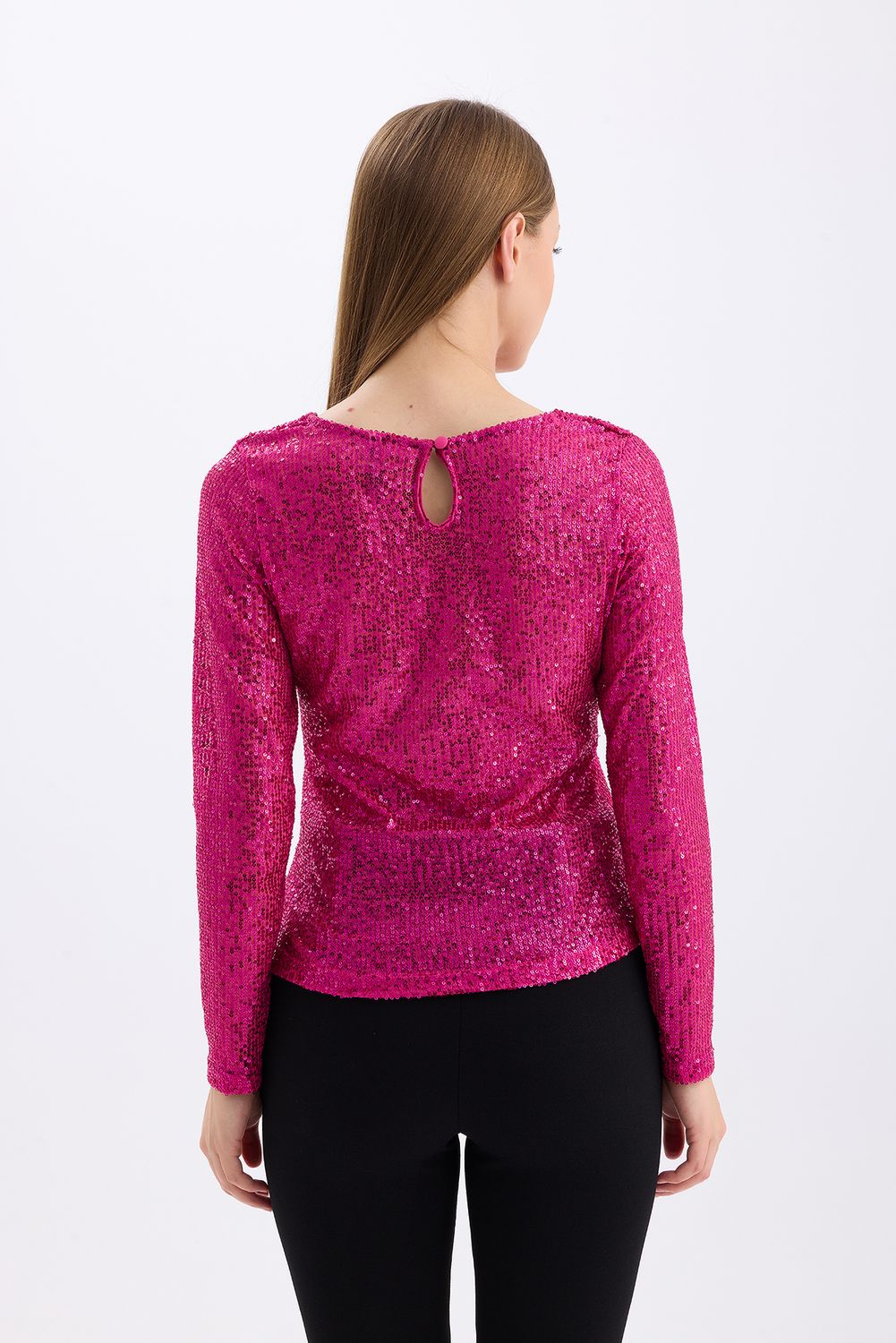 SNS Fuchsia Lined Sequin Embellished Evening Blouse - Waterloo