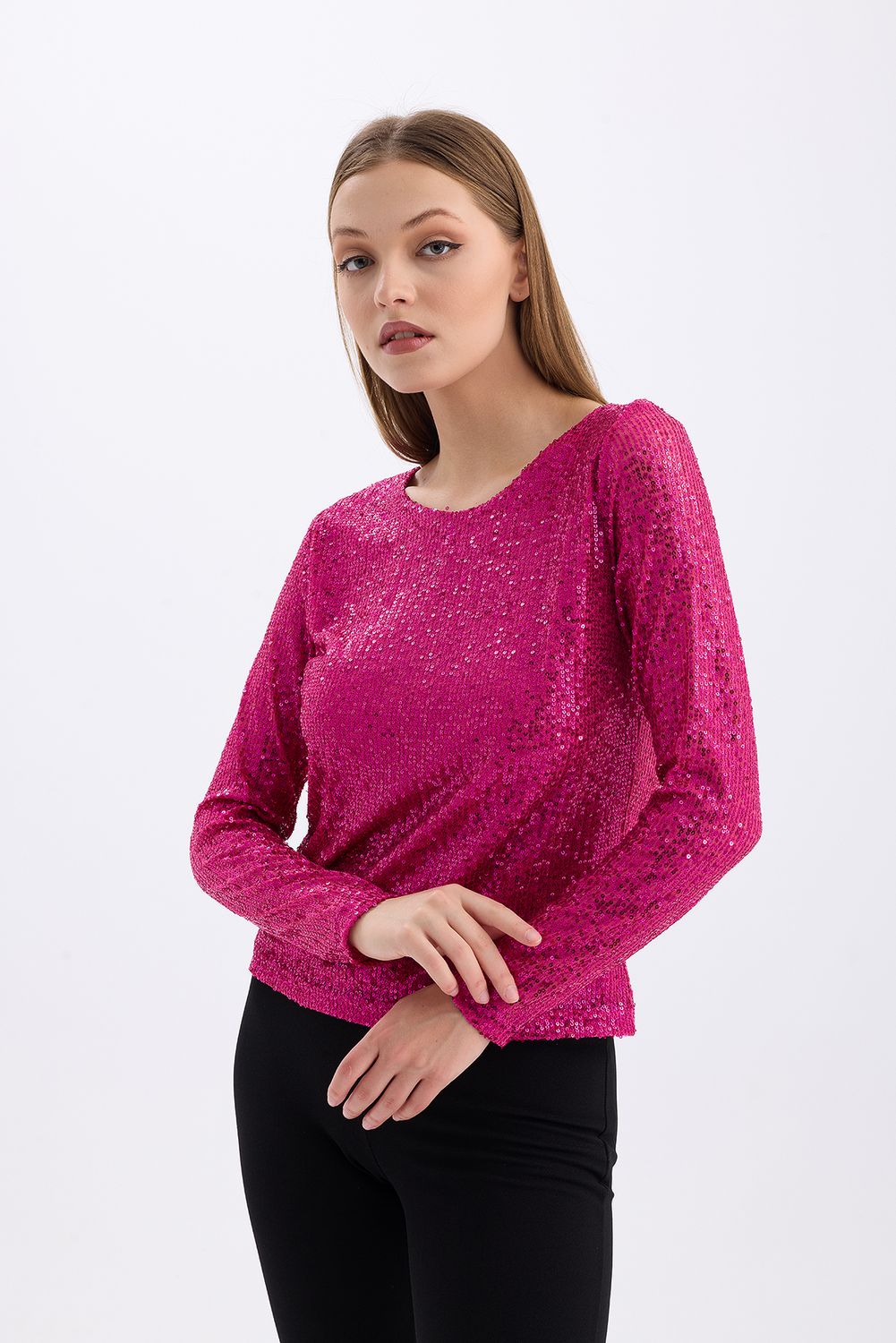 SNS Fuchsia Lined Sequin Embellished Evening Blouse - Waterloo