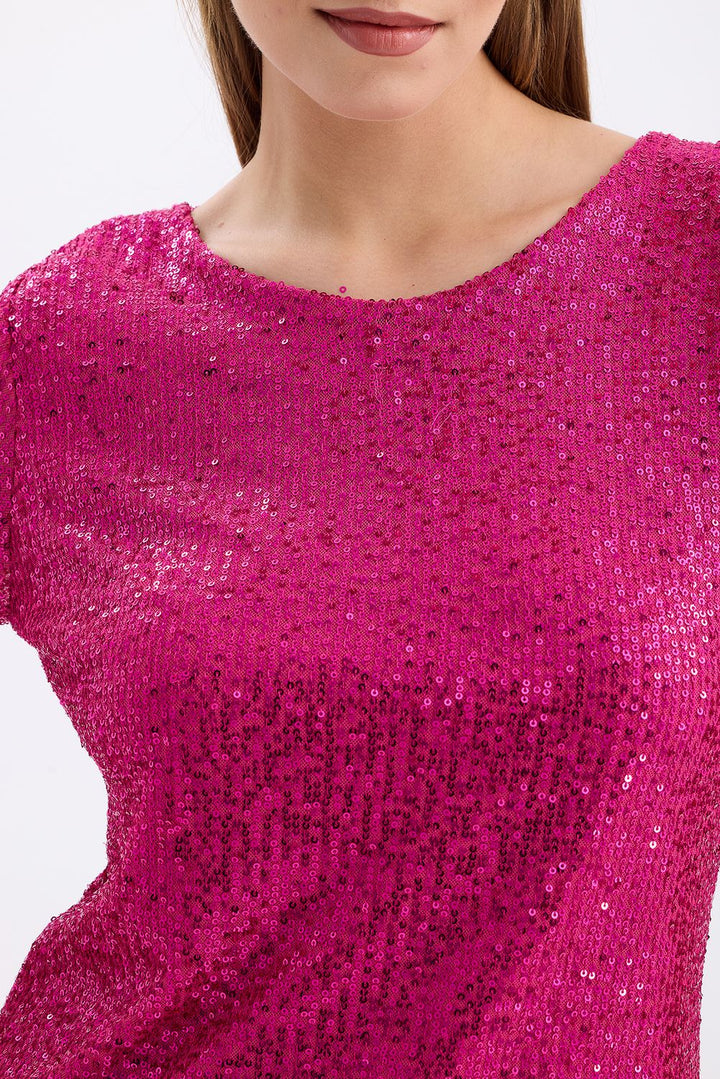 SNS Fuchsia Lined Sequin Embellished Evening Blouse - Waterloo