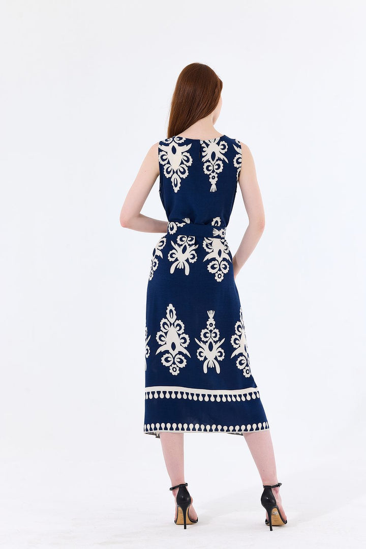 SNS Sense Navy Belt Detailed Long Empire Viscose Jacket Dress - Winsford