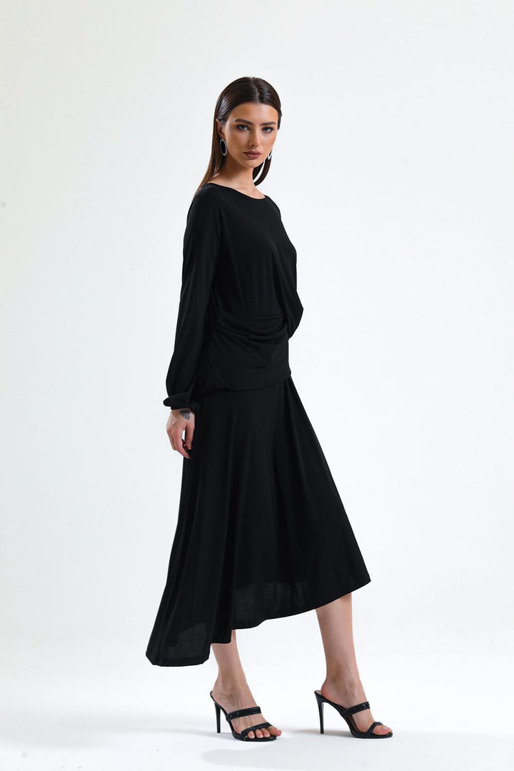 SNS Sense Black Waist Ruffled Sandy Dress - Streatham