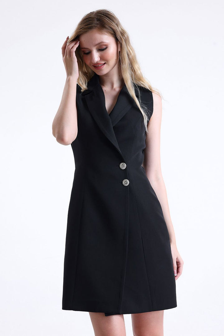 SNS Sense Black Lined Sleeveless Hürrem Long Jacket Dress - West Orange