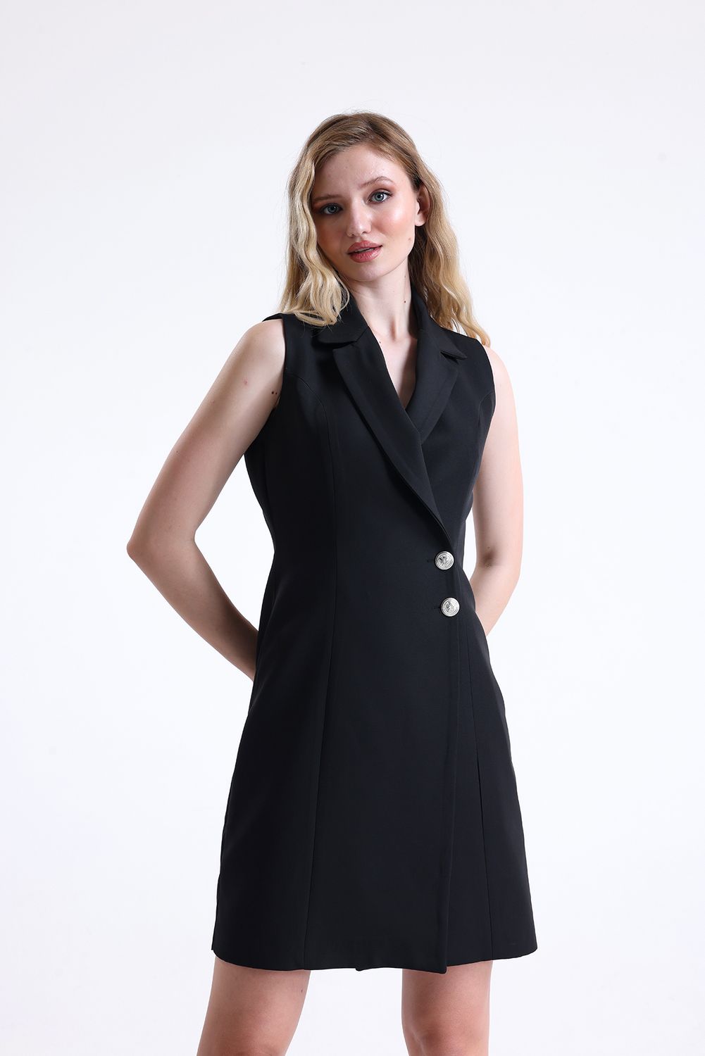 SNS Sense Black Lined Sleeveless Hürrem Long Jacket Dress - West Orange