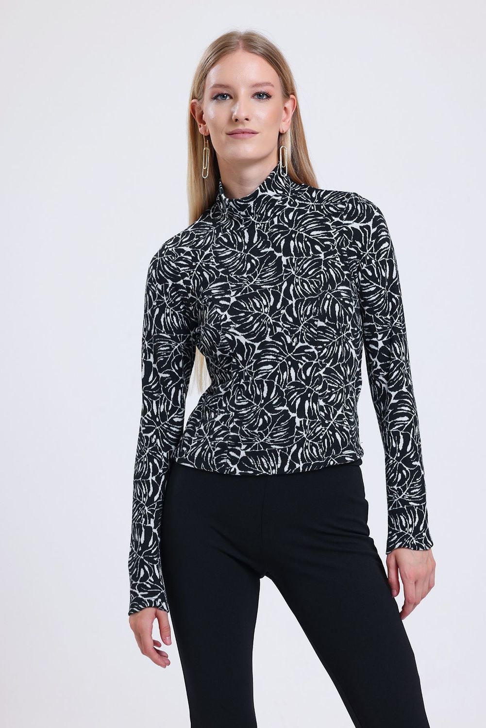 SNS Sense Black Fisherman Collar Blouse - Rotorua