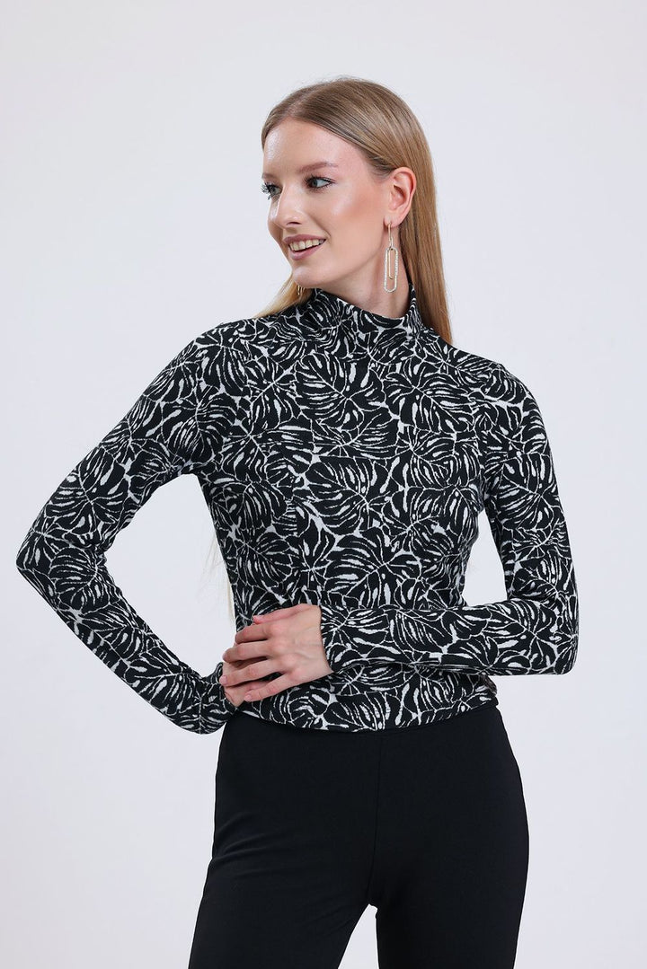 SNS Sense Black Fisherman Collar Blouse - Rotorua