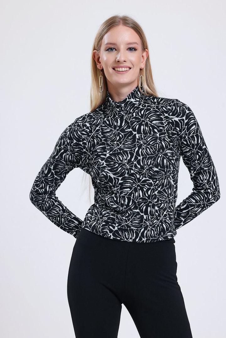 SNS Sense Black Fisherman Collar Blouse - Rotorua