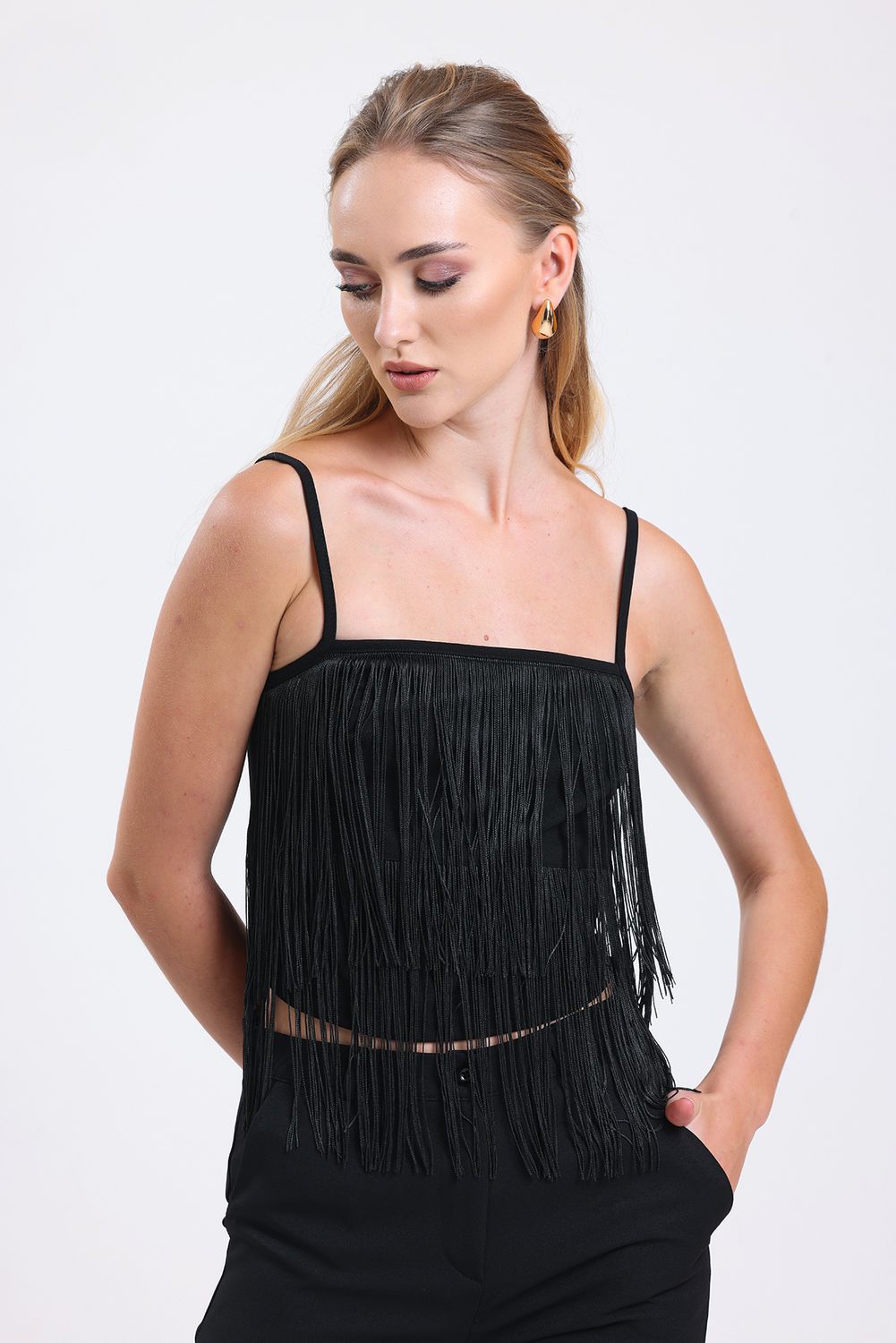 SNS Sense Black Fringed Detailed Crepe Bustier - Mérignac