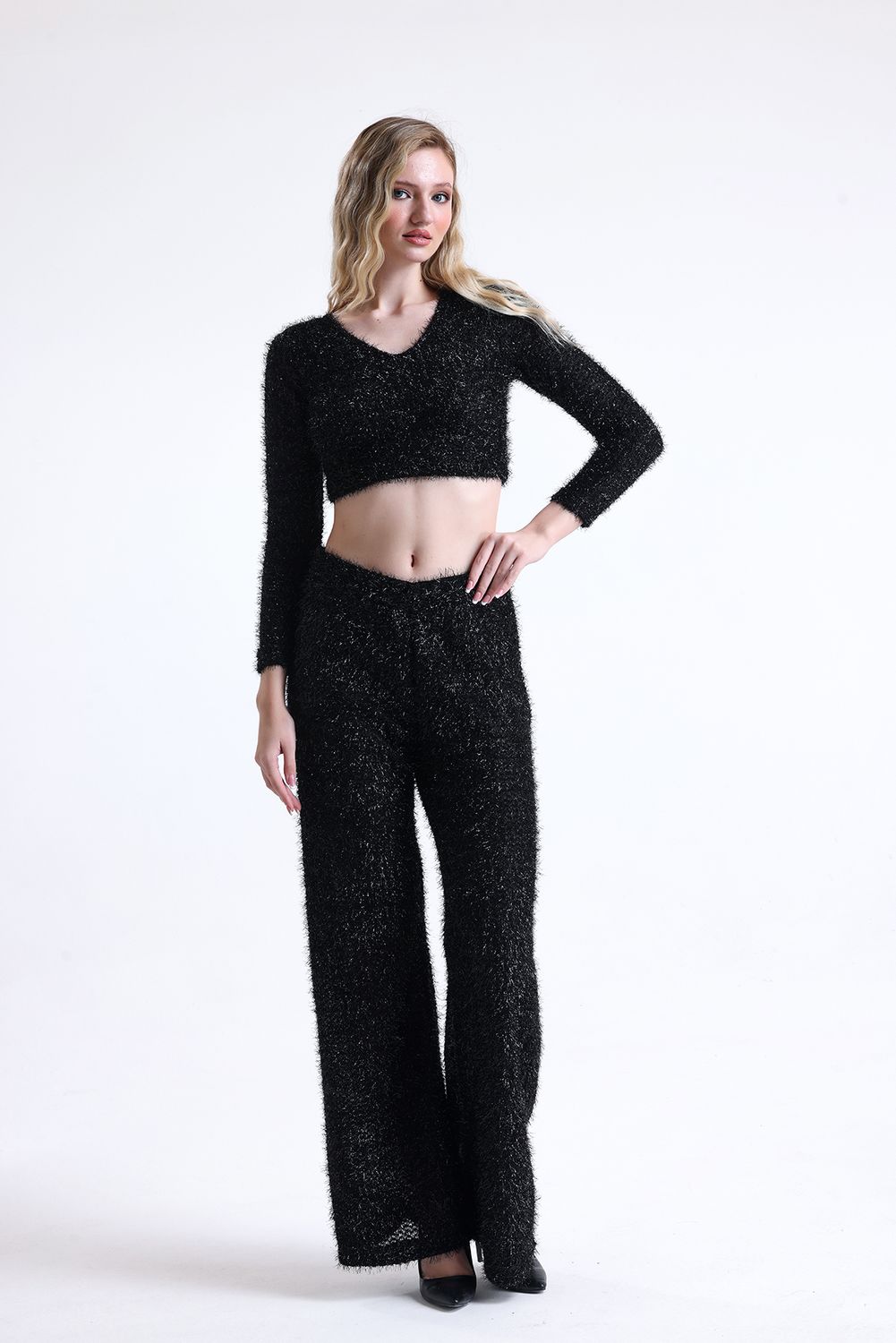 SNS Sense Black Sequined Bearded Crop Blouse - McMinnville