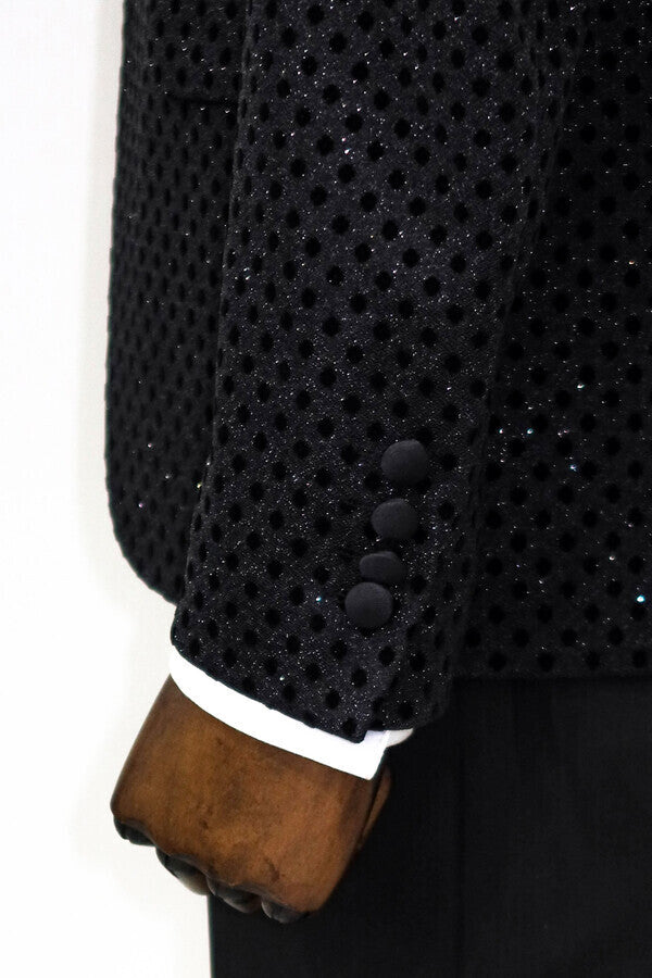 WSS Sequin Dot Patterned Black Men Prom Blazer  - Singen