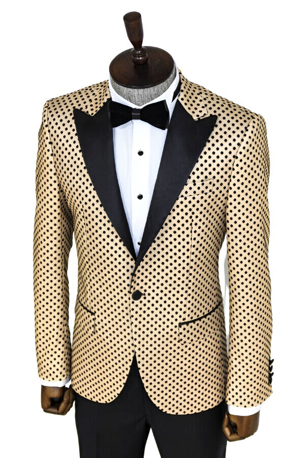 WSS Sequin Dot Patterned Cream Men Prom Blazer  - Singen