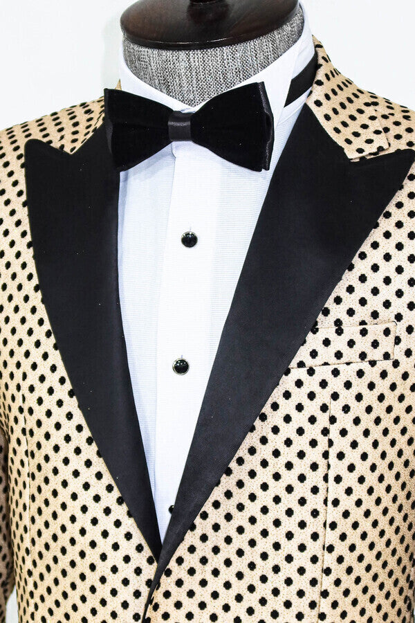 WSS Sequin Dot Patterned Cream Men Prom Blazer  - Singen