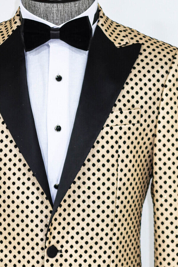 WSS Sequin Dot Patterned Cream Men Prom Blazer  - Singen