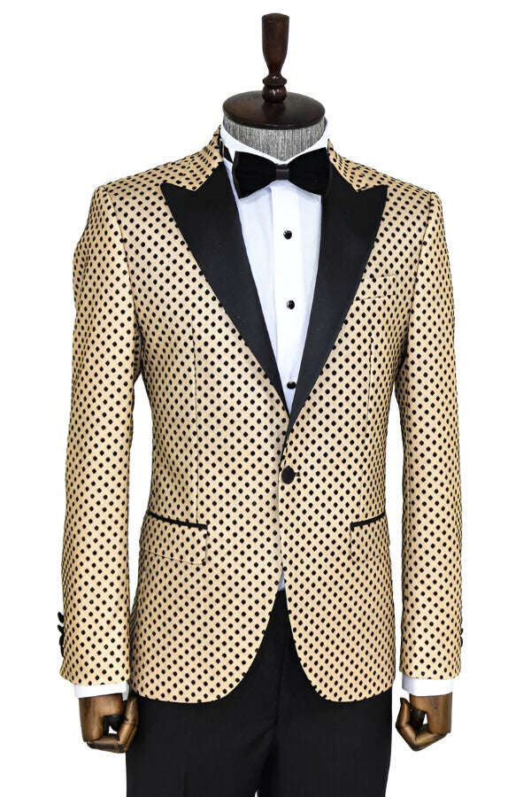 WSS Sequin Dot Patterned Cream Men Prom Blazer  - Singen