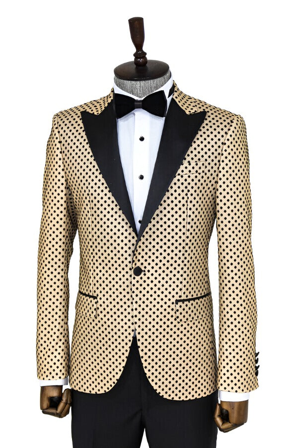 WSS Sequin Dot Patterned Cream Men Prom Blazer  - Singen