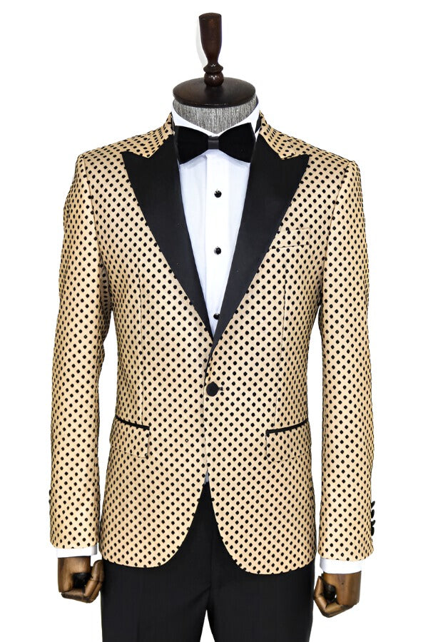 WSS Sequin Dot Patterned Cream Men Prom Blazer  - Singen