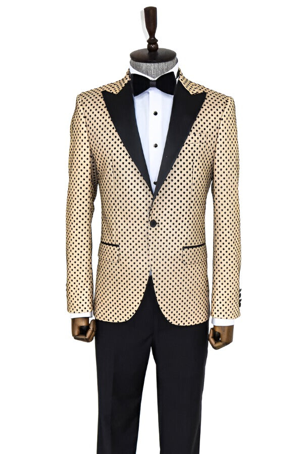 WSS Sequin Dot Patterned Cream Men Prom Blazer  - Singen