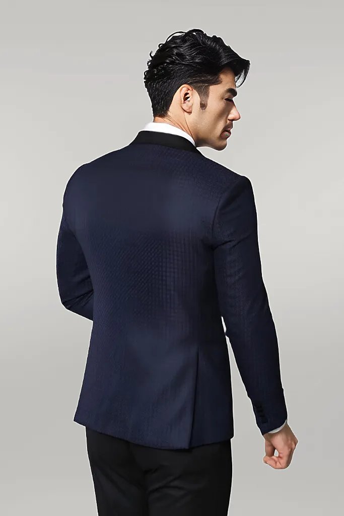 WSS Shawl Lapel Double Breasted Navy Blue Suit  - Singen