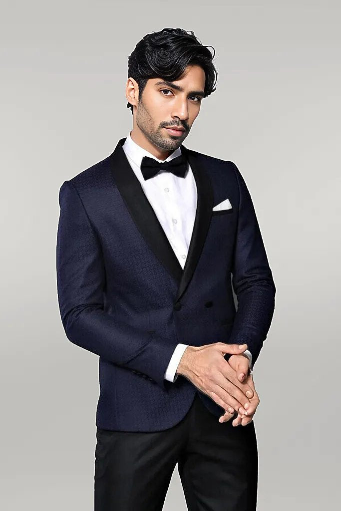 WSS Shawl Lapel Double Breasted Navy Blue Suit  - Singen