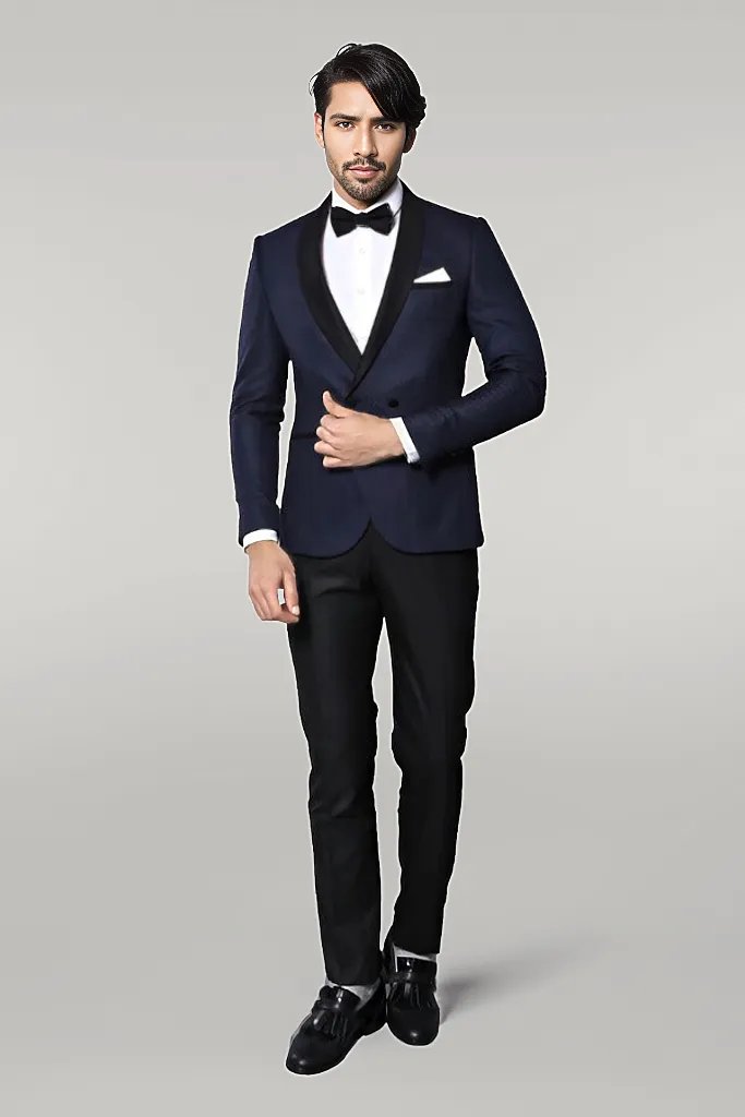 WSS Shawl Lapel Double Breasted Navy Blue Suit  - Singen