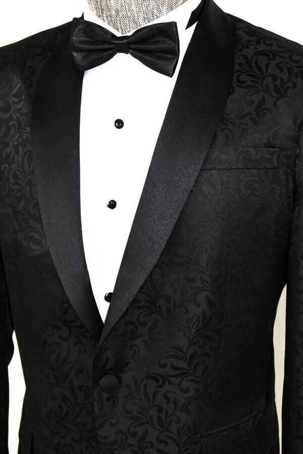 WSS Shawl Lapel Floral Patterned Black Men Prom Blazer  - Singen