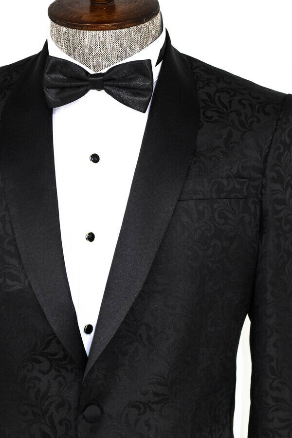 WSS Shawl Lapel Floral Patterned Black Men Prom Blazer  - Singen