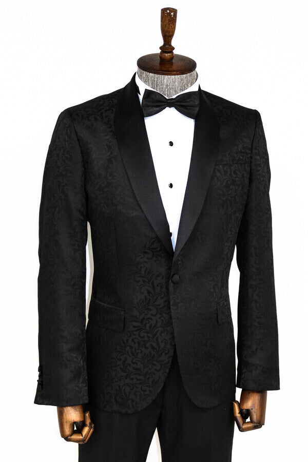 WSS Shawl Lapel Floral Patterned Black Men Prom Blazer  - Singen