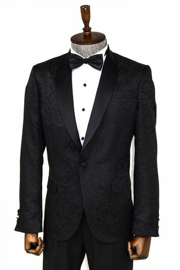 WSS Shawl Lapel Floral Patterned Black Men Prom Blazer  - Singen