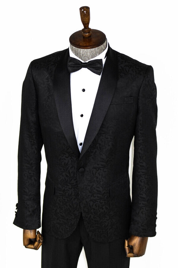 WSS Shawl Lapel Floral Patterned Black Men Prom Blazer  - Singen