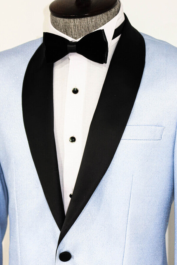 WSS Shawl Lapel Sky Blue Men Prom Blazer  - Singen