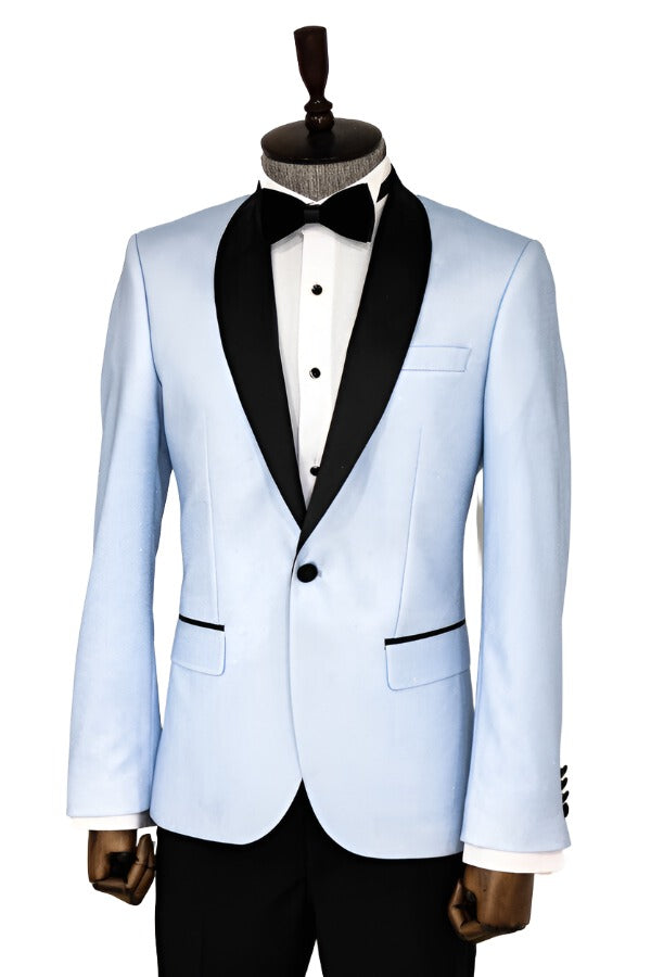 WSS Shawl Lapel Sky Blue Men Prom Blazer  - Singen