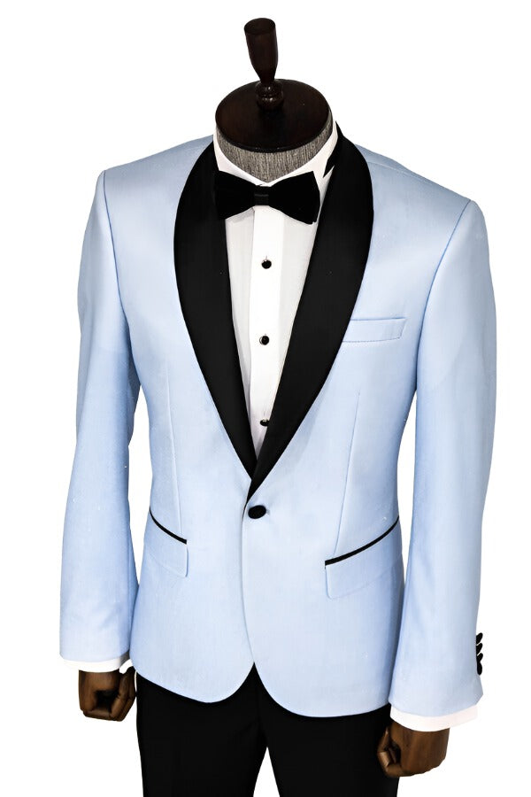 WSS Shawl Lapel Sky Blue Men Prom Blazer  - Singen