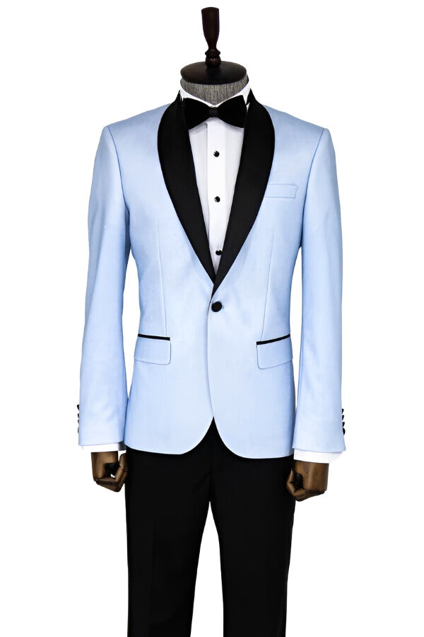 WSS Shawl Lapel Sky Blue Men Prom Blazer  - Singen