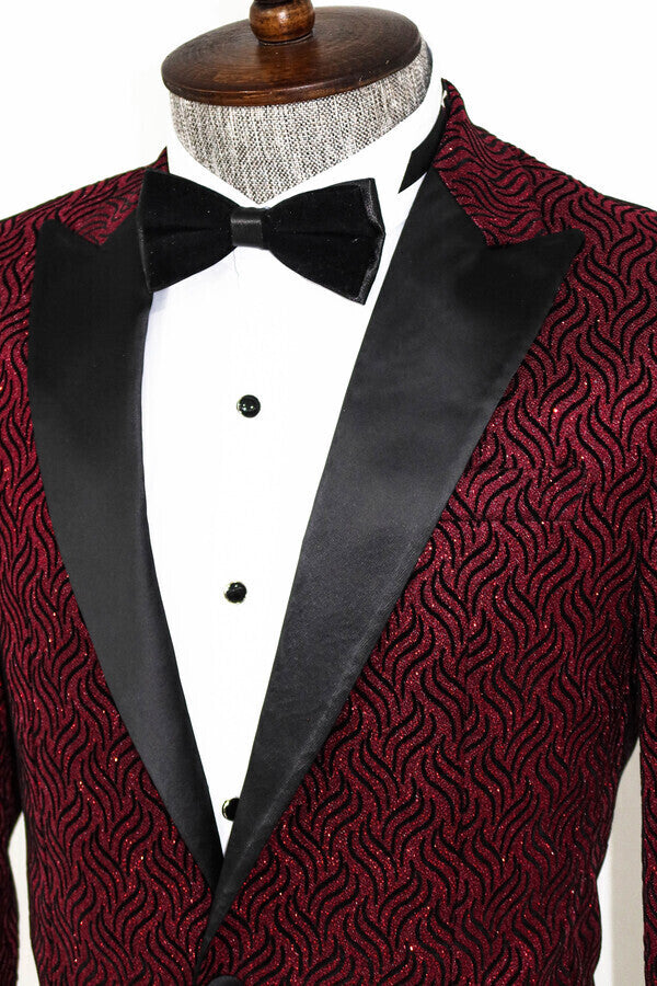 WSS Shiny Patterned Burgundy Prom Blazer  - Singen