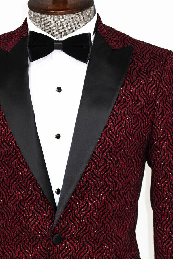 WSS Shiny Patterned Burgundy Prom Blazer  - Singen