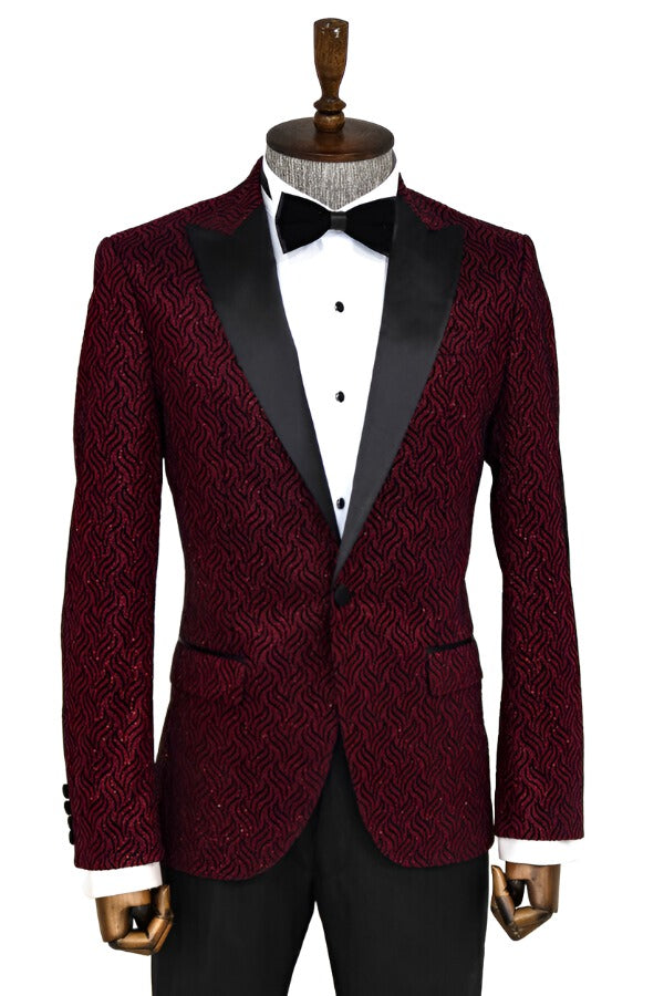 WSS Shiny Patterned Burgundy Prom Blazer  - Singen