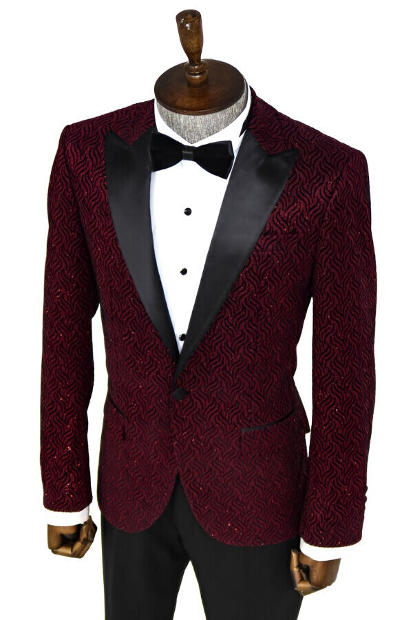 WSS Shiny Patterned Burgundy Prom Blazer  - Singen